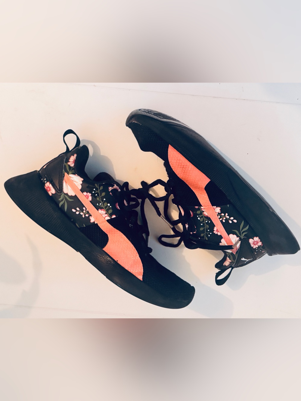 Puma Black Sneakers with Coral Stripe and Floral Print